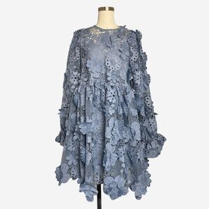 ASOS Edition Blue Tiered Mini Dress 3D Floral Embroidery oversized maximalist 4